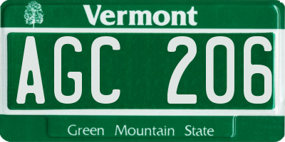 VT license plate AGC206