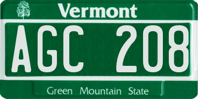 VT license plate AGC208