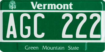 VT license plate AGC222