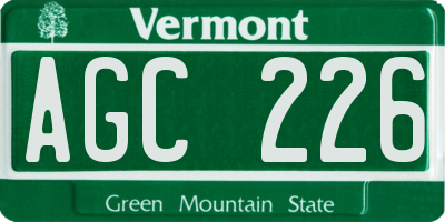 VT license plate AGC226
