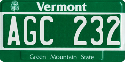 VT license plate AGC232