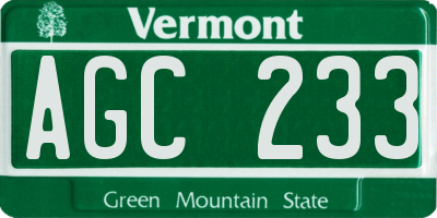 VT license plate AGC233