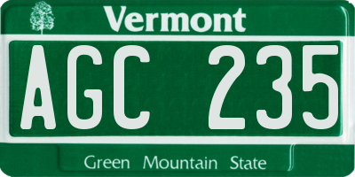 VT license plate AGC235