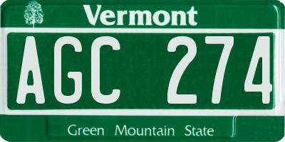 VT license plate AGC274