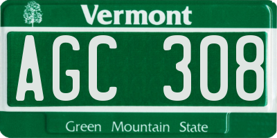 VT license plate AGC308