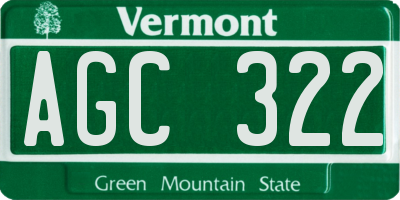 VT license plate AGC322
