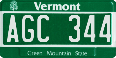 VT license plate AGC344