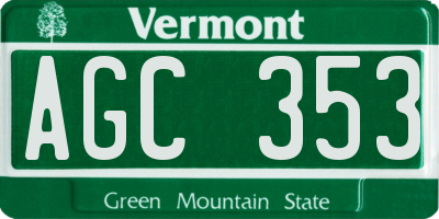 VT license plate AGC353