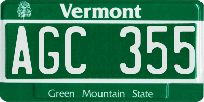 VT license plate AGC355