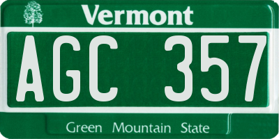 VT license plate AGC357
