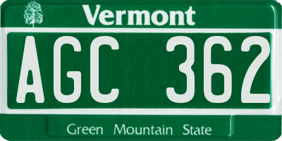 VT license plate AGC362