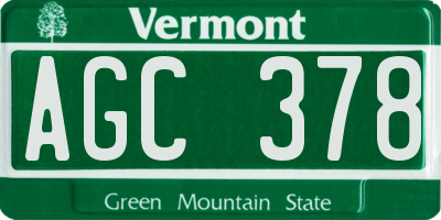 VT license plate AGC378