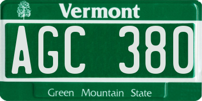 VT license plate AGC380