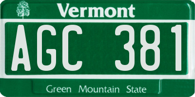 VT license plate AGC381