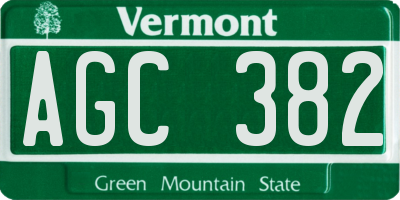 VT license plate AGC382