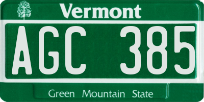 VT license plate AGC385