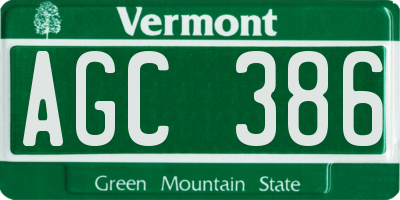 VT license plate AGC386
