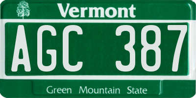 VT license plate AGC387