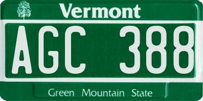 VT license plate AGC388
