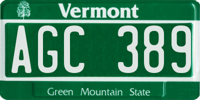 VT license plate AGC389