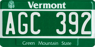 VT license plate AGC392