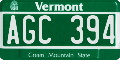 VT license plate AGC394