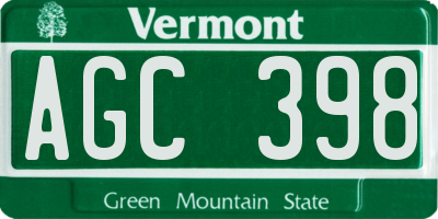 VT license plate AGC398