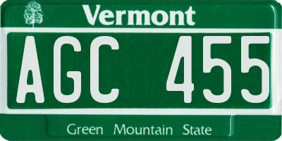 VT license plate AGC455