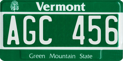VT license plate AGC456