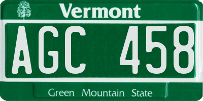 VT license plate AGC458
