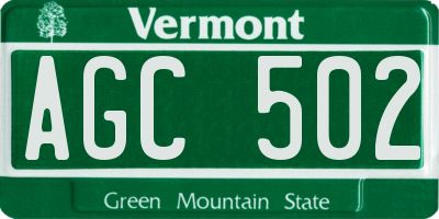 VT license plate AGC502