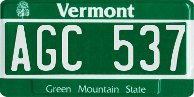 VT license plate AGC537