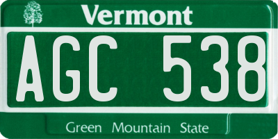 VT license plate AGC538