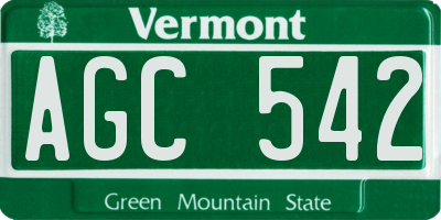VT license plate AGC542