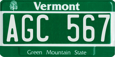 VT license plate AGC567