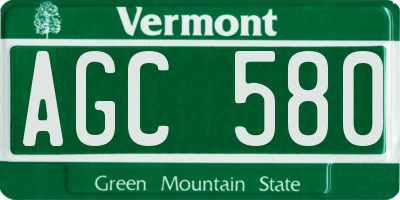 VT license plate AGC580