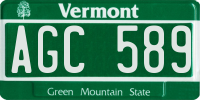 VT license plate AGC589