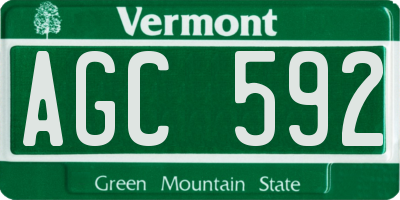 VT license plate AGC592