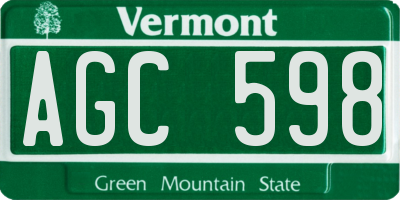 VT license plate AGC598