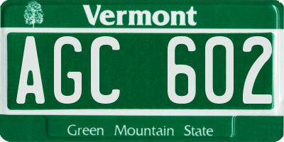 VT license plate AGC602