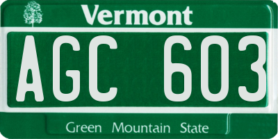 VT license plate AGC603