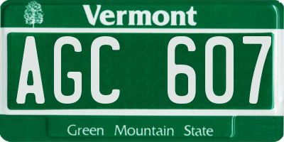 VT license plate AGC607