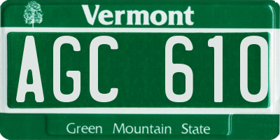 VT license plate AGC610
