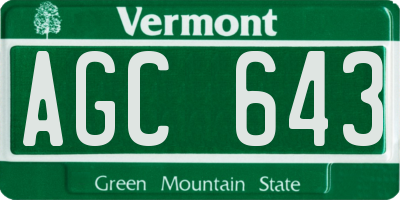 VT license plate AGC643