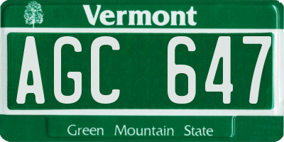 VT license plate AGC647
