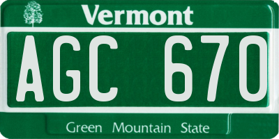 VT license plate AGC670