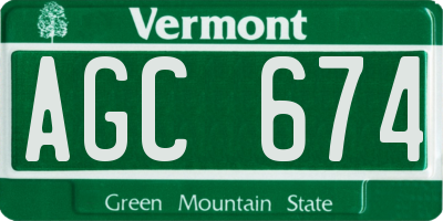 VT license plate AGC674