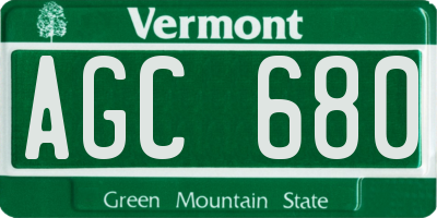 VT license plate AGC680
