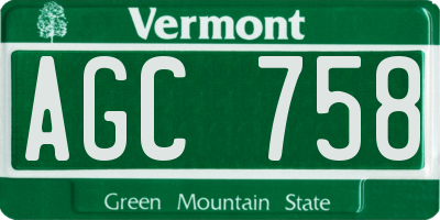 VT license plate AGC758