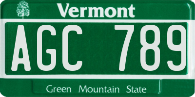 VT license plate AGC789